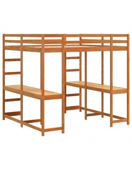 Lit superposé et bureau et échelle 180x200cm bois de pin massif