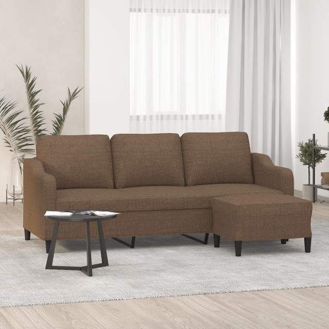 Canapé à 3 places avec repose-pieds Marron 180 cm Tissu