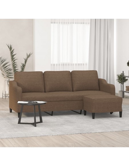 Canapé à 3 places avec repose-pieds Marron 180 cm Tissu