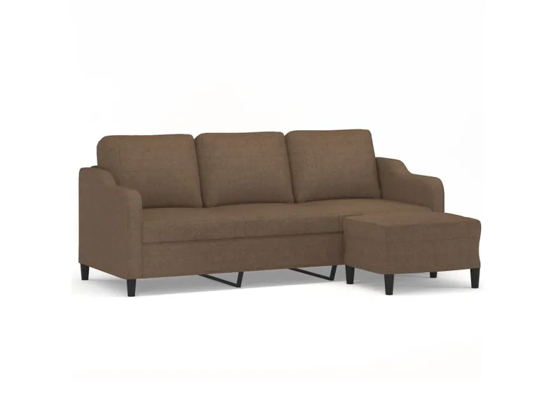 Canapé à 3 places avec repose-pieds Marron 180 cm Tissu