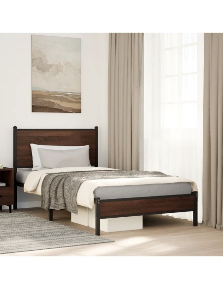 Cadre de lit en métal sans matelas chêne marron 100x190 cm