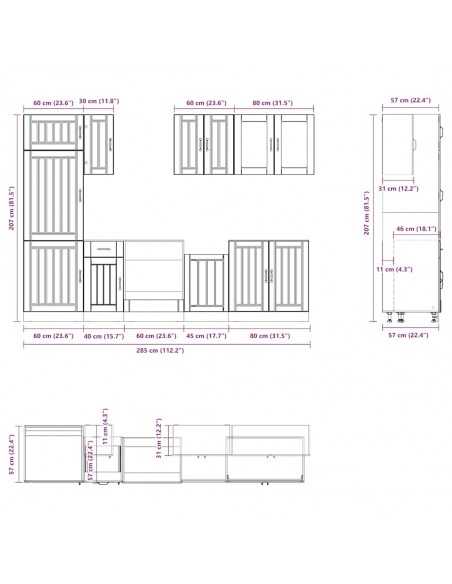 Ensemble d'armoires cuisine 8pcs Kalmar blanc bois d'ingénierie