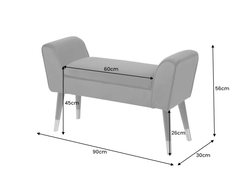 Banc SCARLETT 90 cm – Élégance et modernité en velours gris