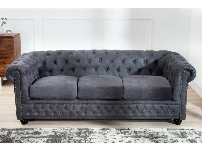 Canapé CHESTERFIELD 3 Places en Microfibre Gris Antique – Élégance, Confort et Robustesse