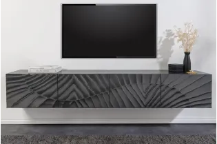 Meuble TV SCORPION 200 cm - Élégance Suspendue en Bois de Manguier Noir 2