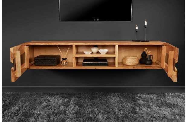 Meuble tv bois massif |Meuble tv design coloris naturel et noir à 2...