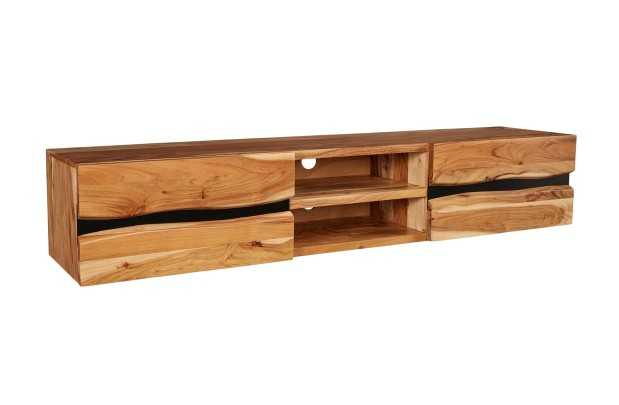 Meuble tv bois massif |Meuble tv design coloris naturel et noir à 2...