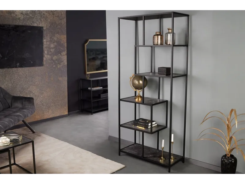 Bibliothèque design industriel coloris naturel en bois acacia massi...