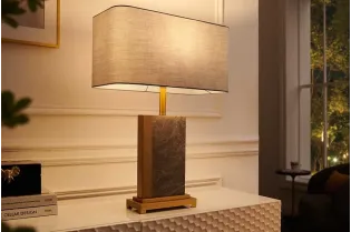Lampe de 40cm en bois flotté et lin marron Lampes à poser |adeniahome...