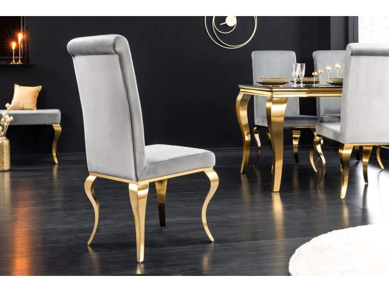 Chaise de salle à manger design baroque coloris gris argenté home |...