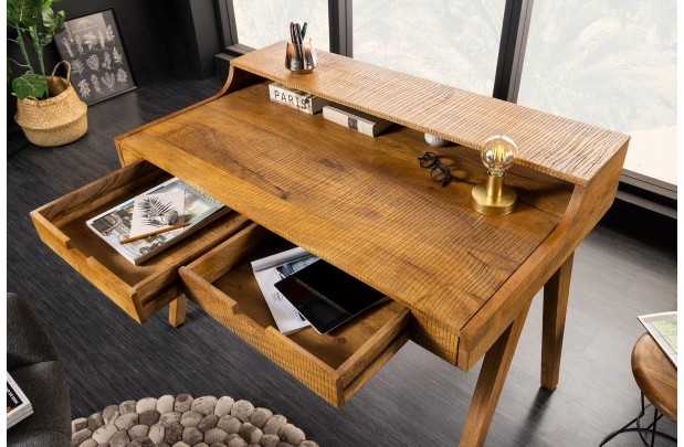 Bureau Davenport MONSOON 120 cm – Bois de Manguier Naturel avec Marques de Scie