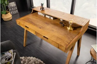 Bureau Davenport MONSOON 120 cm – Bois de Manguier Naturel avec Marques de Scie 2