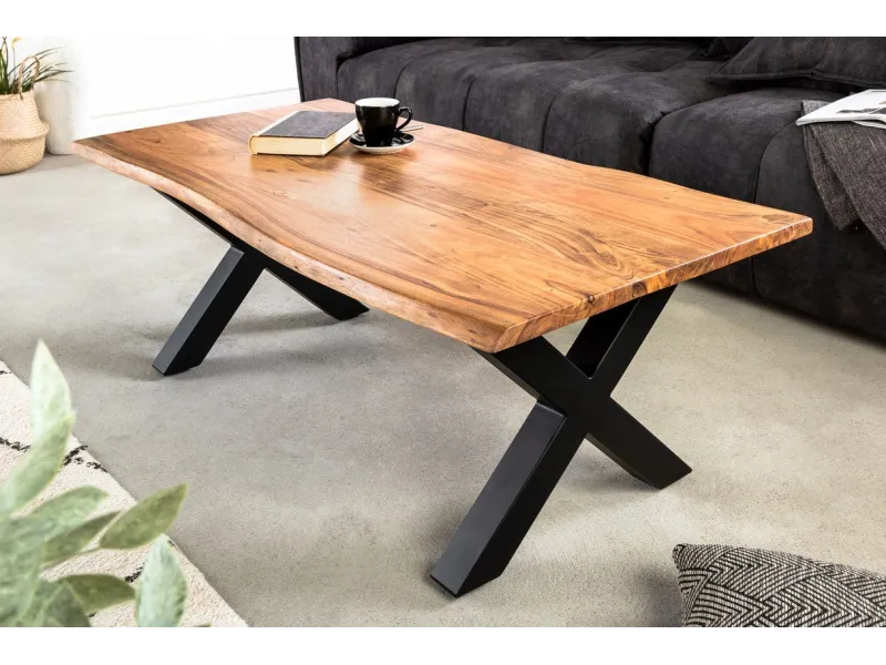 Table basse tronc d'arbre 120 cm | Table basse industrielle bois massif