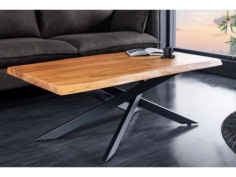 Table basse tronc d'arbre 110 cm | Table basse industrielle bois massif