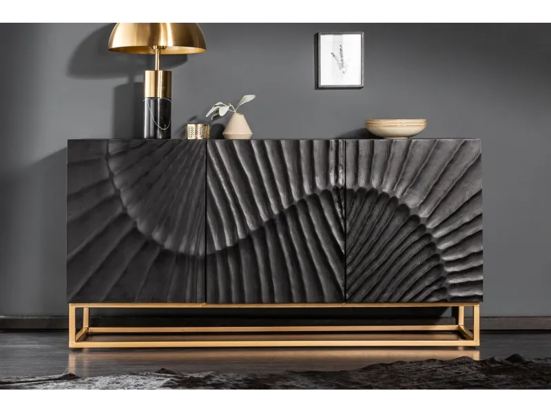 Buffet SCORPION Noir 140cm Bois de Manguier Sculpté - Adenia Home