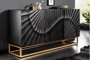 Buffet SCORPION Noir 140cm Bois de Manguier Sculpté - Adenia Home