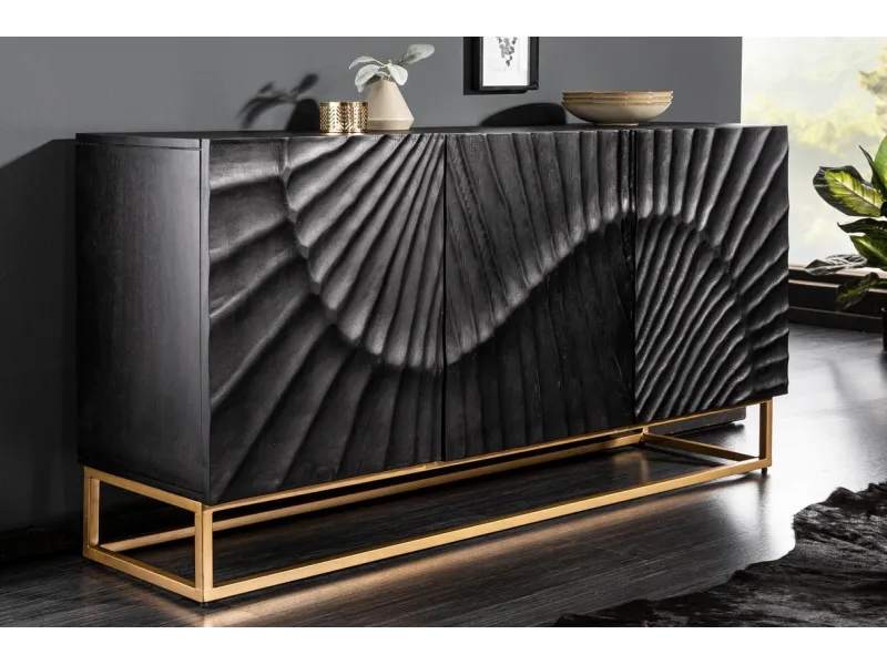 Buffet SCORPION Noir 140cm Bois de Manguier Sculpté - Adenia Home