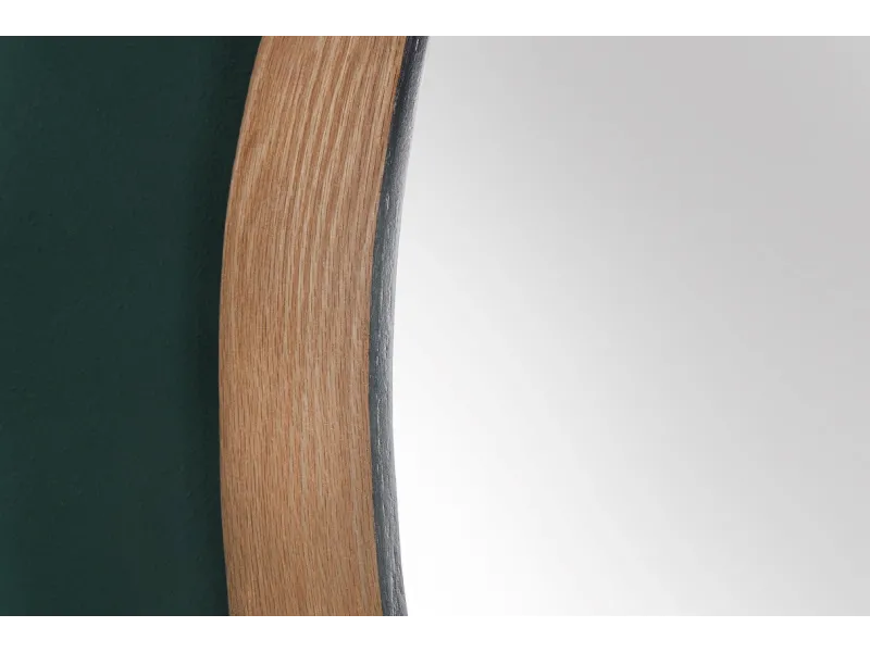 Miroir artisanal en bois de chêne 70 cm, coloris naturel et noir