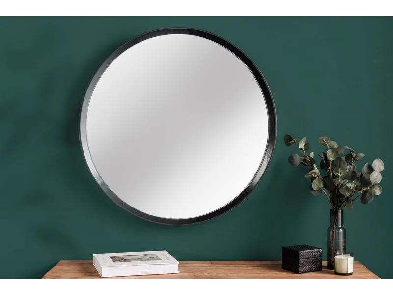 Miroir artisanal en bois de chêne 70 cm, coloris naturel et noir