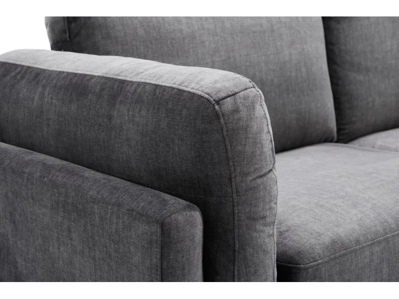 Canapé d'angle design MANHATTAN 295cm velours gris foncé ressorts ensachés 3 places pieds métal