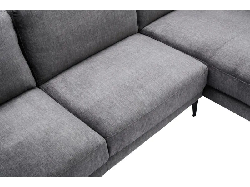 Canapé d'angle design MANHATTAN 295cm velours gris foncé ressorts ensachés 3 places pieds métal