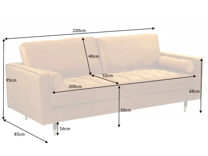 Canapé design capitonné en velours coloris abricot avec pieds chrom...