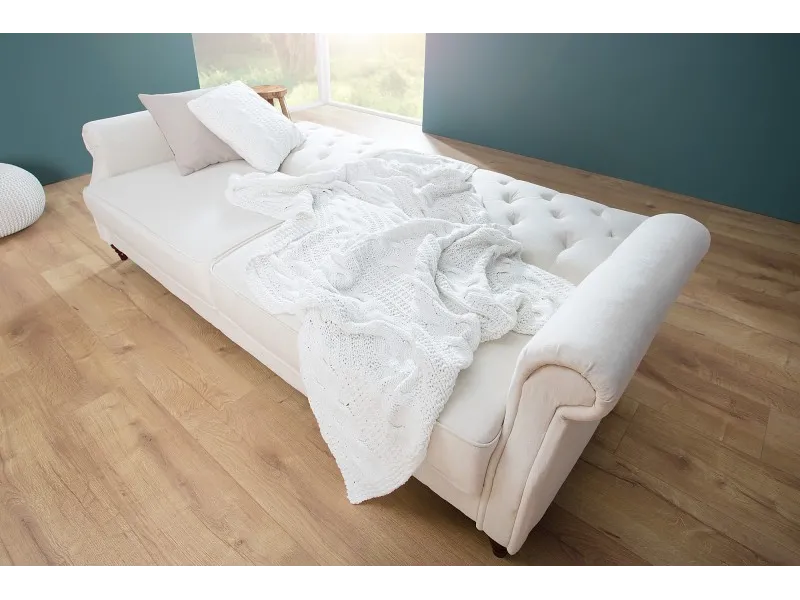 Canapé convertible design classique de couleur beige en tissu avec ...