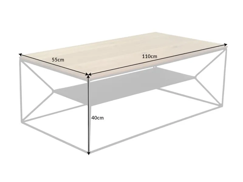 Table Basse Industrielle avec Étagère Flottante
