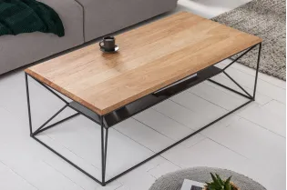 Table Basse Industrielle avec Étagère Flottante