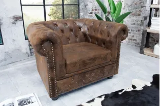 Fauteuil Chesterfield Marron Antique Microfibre - Adenia Home