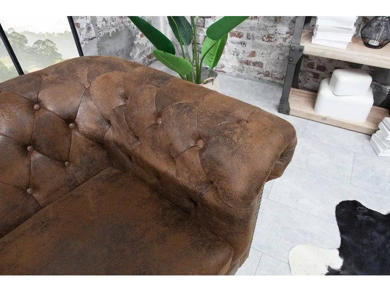 Fauteuil Chesterfield Marron Antique Microfibre - Adenia Home