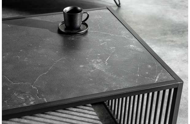 Table Basse ARCHITECTURE 100 cm – Aspect Marbre et Verre Fumé