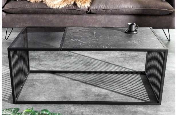 Table Basse ARCHITECTURE 100 cm – Aspect Marbre et Verre Fumé