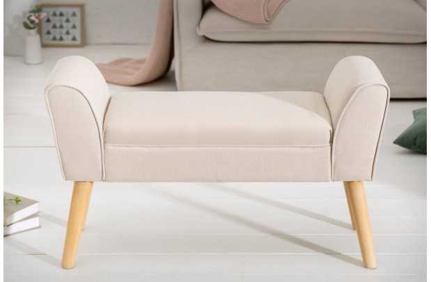 Banc de Style Rétro en Lin Beige - Élégance et Confort dans un Design Intemporel
