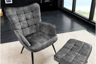 Ensemble de fauteuil et tabouret design scandinave coloris gris en ... 2