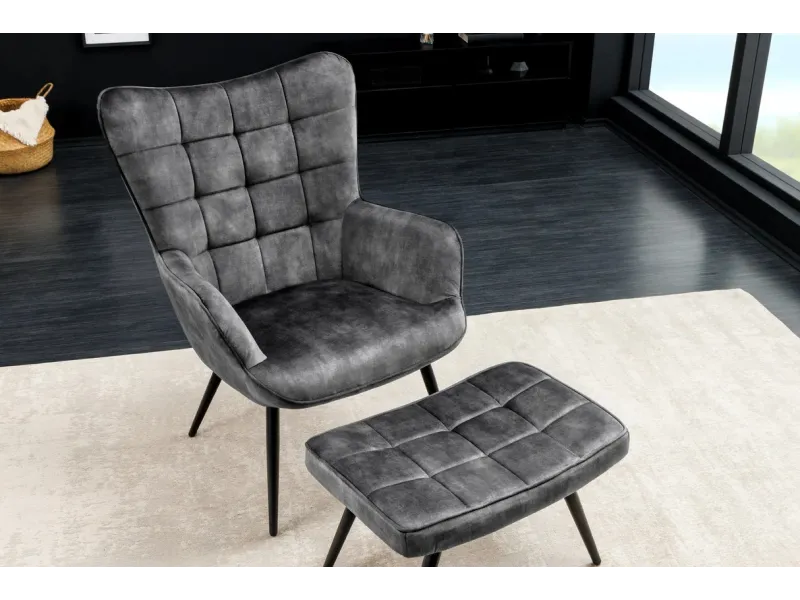 Ensemble de fauteuil et tabouret design scandinave coloris gris en ...