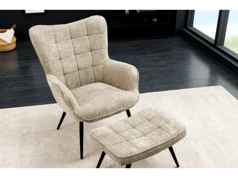 Tabouret de style baroque de 55 cm en velours coloris argent et doré pas cher