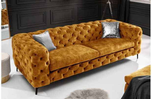 Canapé MODERN BAROCK 240cm 3 places – Élégance et raffinement en velours jaune moutarde