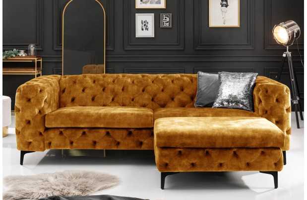 Canapé MODERN BAROCK 240cm 3 places – Élégance et raffinement en velours jaune moutarde