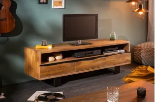 Meuble TV en Bois d'Acacia Massif - Finition Miel Naturel