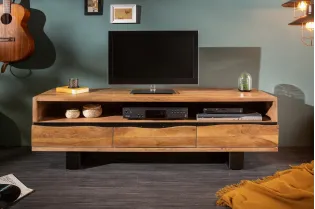 Meuble TV en Bois d'Acacia Massif - Finition Miel Naturel 2