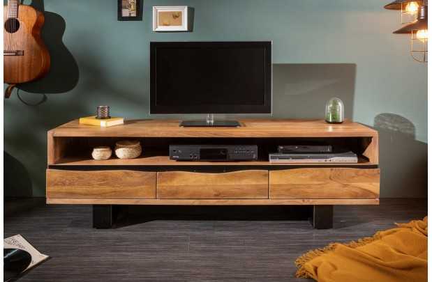 Meuble TV en Bois d'Acacia Massif - Finition Miel Naturel