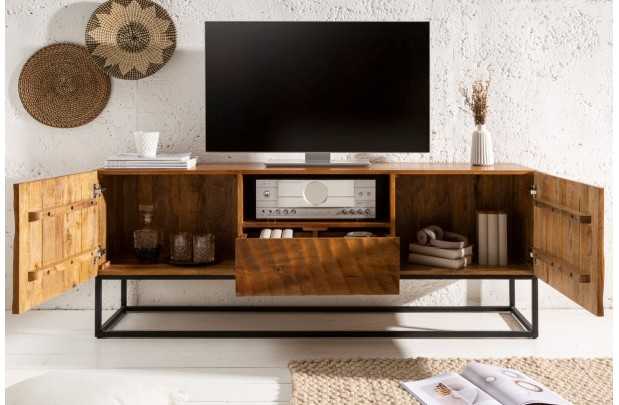 Meuble TV en Bois Massif avec Sculptures 3D