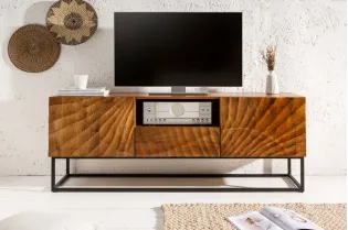 Meuble TV en Bois Massif avec Sculptures 3D 2
