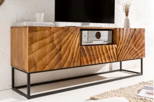 Meuble TV en Bois Massif avec Sculptures 3D
