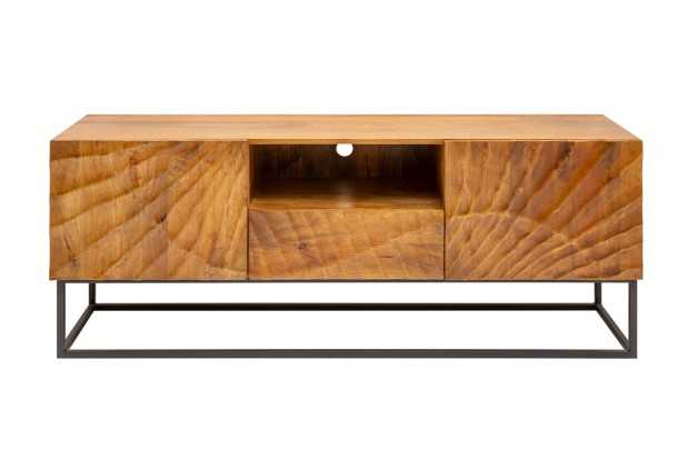 Meuble TV en Bois Massif avec Sculptures 3D