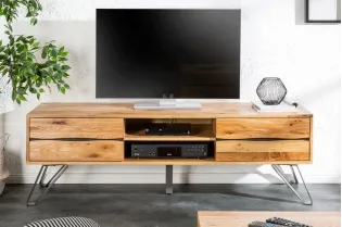 Meuble TV Industriel en Placage Chêne avec Tiroirs et Compartiments 2