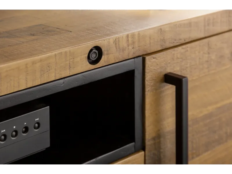 Meuble TV Industriel en Bois Massif avec Cadres en Fer Noir