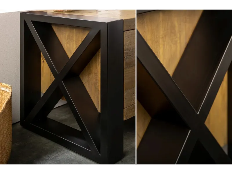 Meuble Bois et Fer Industriel 200 cm – Meuble TV Bois Massif