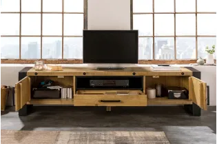 Meuble TV Industriel en Bois Massif avec Cadres en Fer Noir 2